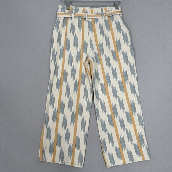 Current Air Womens Pants Small Beige Aztec Paper Bag Wide Leg Crop Boho Hippie - Picture 9 of 14